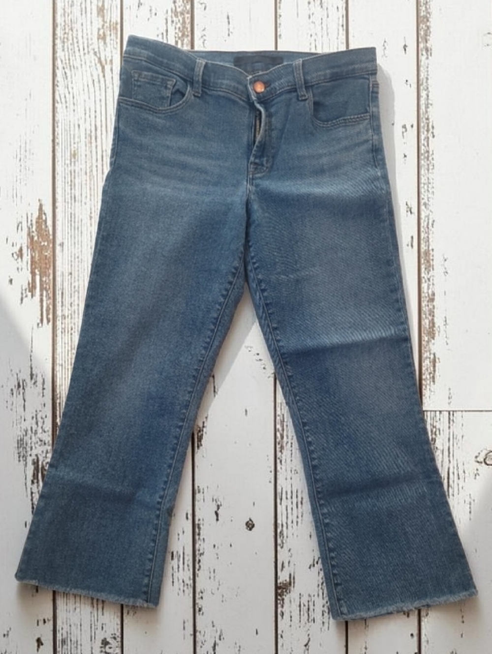J Brand Size 30 (SELENA MID RISE CROP BOOT) Blue Flare Jeans